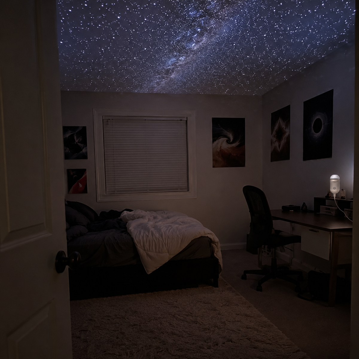 Bedroom ceiling covered in stars