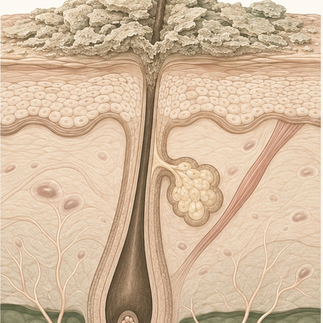 Illustration: hair follicle sealed under a layer of build-up