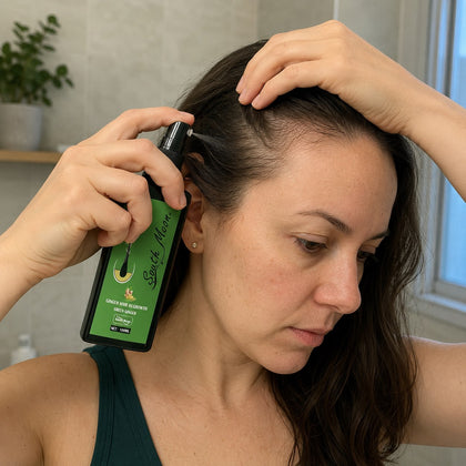 Applying South Moon along a thinning temple hairline